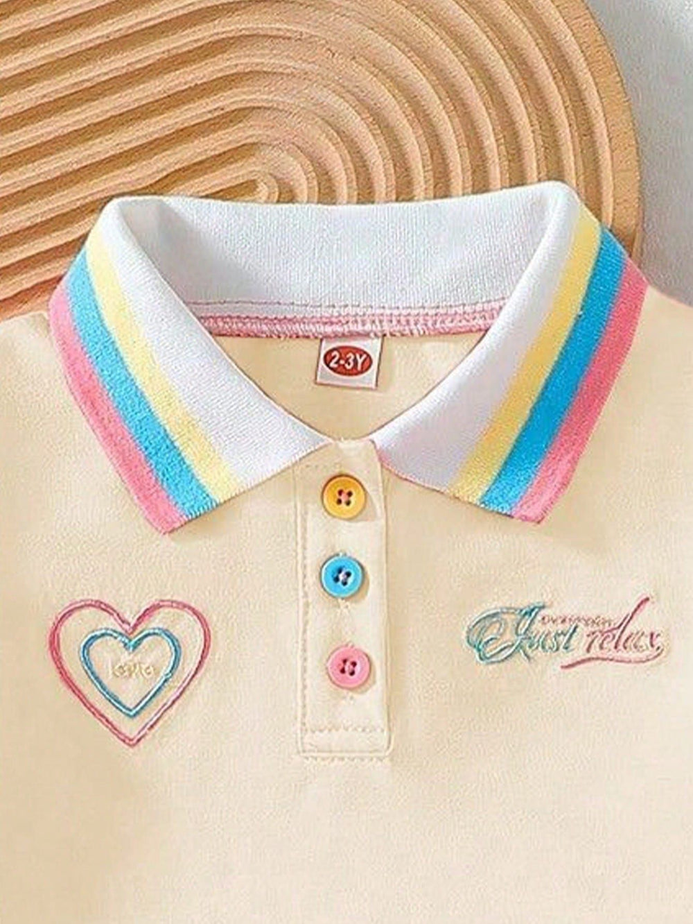 summer new arrival: girls' cute embroidered rainbow stripe collar polo dress two-piece outfit
