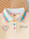 summer new arrival: girls' cute embroidered rainbow stripe collar polo dress two-piece outfit