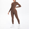 New arrival cross-border double-sided brocade pure color beautiful back cut outlong sleeves jumpsuit sports running fitness yoga wear jumpsuit