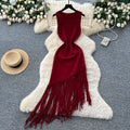 new european and american  cross-border e-commerce women's sleeveless slim-fit tassel french summer cinched waist maxi dress