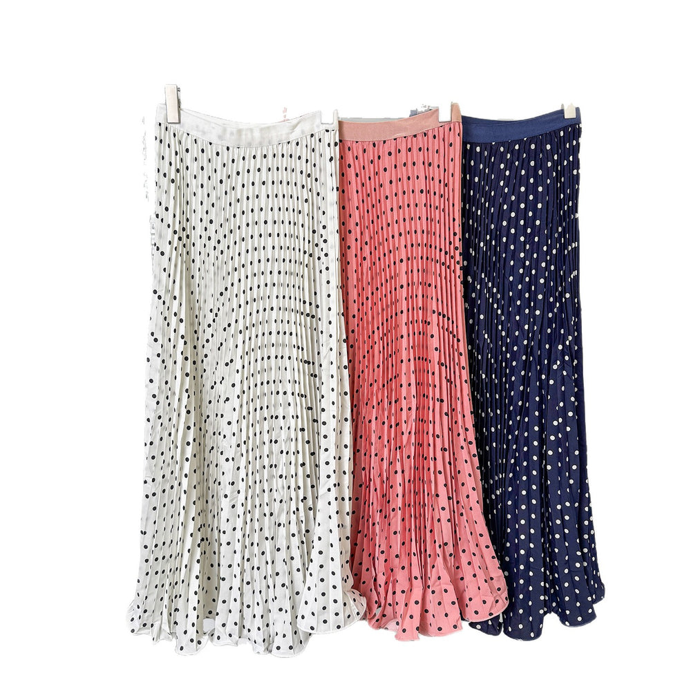 Classic fashion pleated polka dot midi skirt - french sweet style, versatile high-waisted a-line skirt