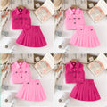 girls' european and american style solid color sleeveless denim top + summer pleated skirt two-piece set - direct from the manufacturer