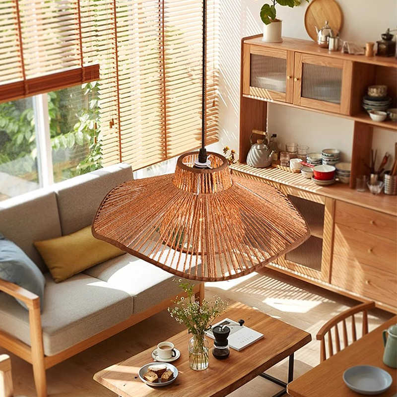 Wabi wind chandelier Japanese retro dining room living room Chinese tea room lamp Zen homestay bedroom dining table medieval lamps