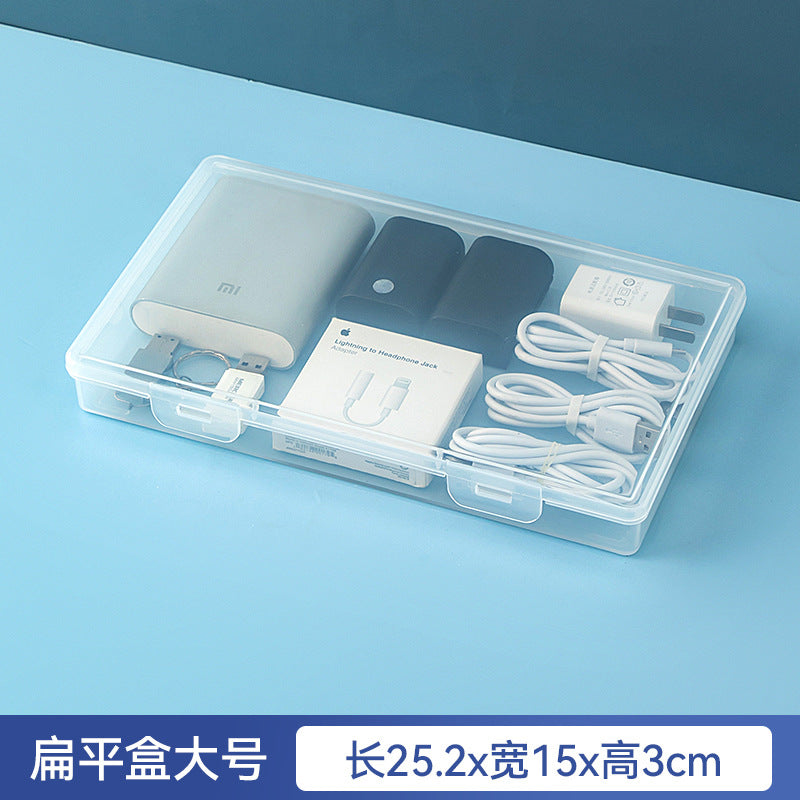 Desktop long rectangular storage box with lid grid transparent storage box flip plastic data cable storage box