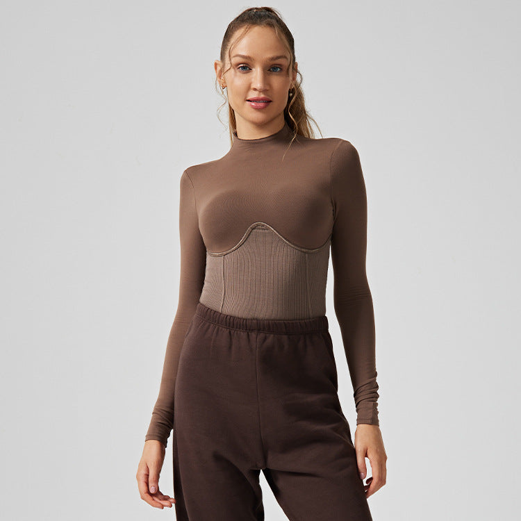 women's long-sleeve high-intensity slim-fit activewear top - running, slimming, stand collar, workout top, yoga top (can be worn as outerwear)
