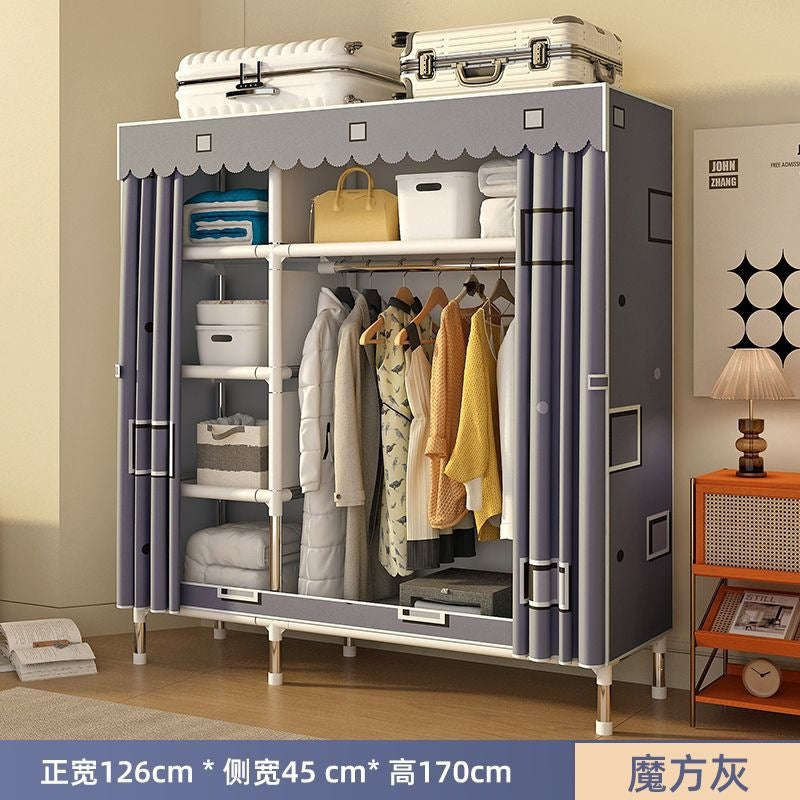 Simple wardrobe for home bedroom steel frame thickened and thickened steel pipe assembled cloth wardrobe rental room strong and durable cabinet