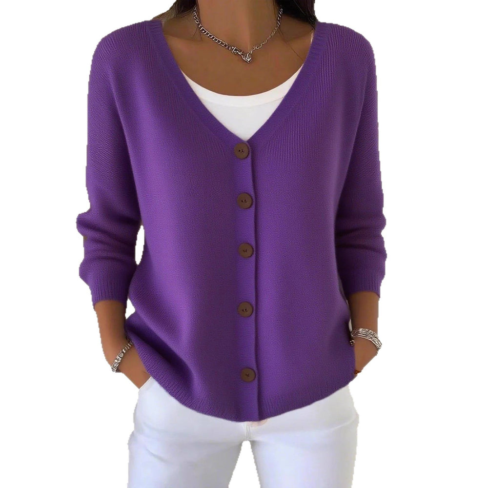 2025 new women's solid color knitted button-down cardigan, loose fit, casual style, european and american cross-border amazon independent website