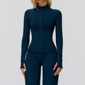 fall/winter stand collar zip-up windproof versatile warm top fitness running fleece-lined sports jacket 5502