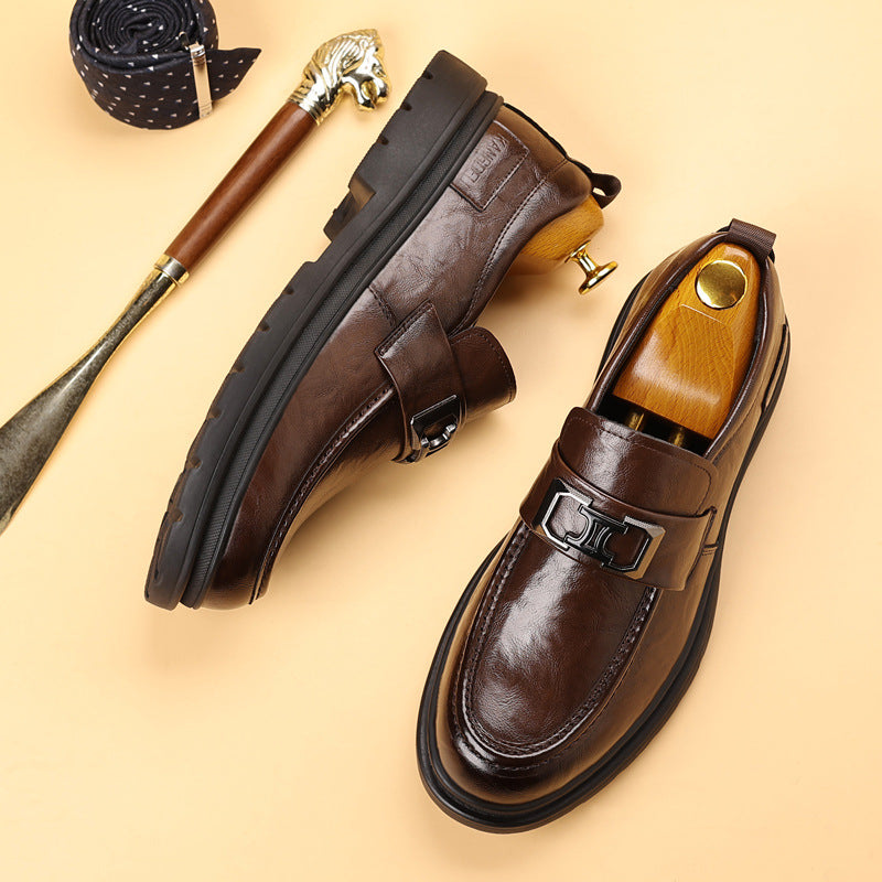 Men's leather shoes: new trendy fashion business shoes, thick-soled, wear-resistant, slip-on loafers, casual moccasins