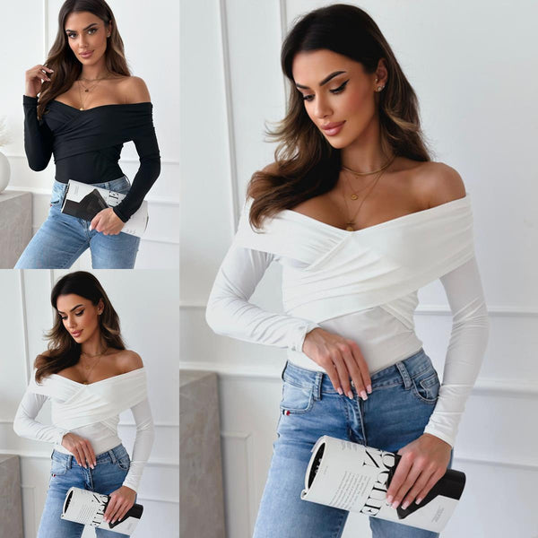 2024 Spring and Autumn Cross-border Women's Clothing New  eBay  Fashion Sexy Off-Shoulder Long Sleeve T-Shirt Top