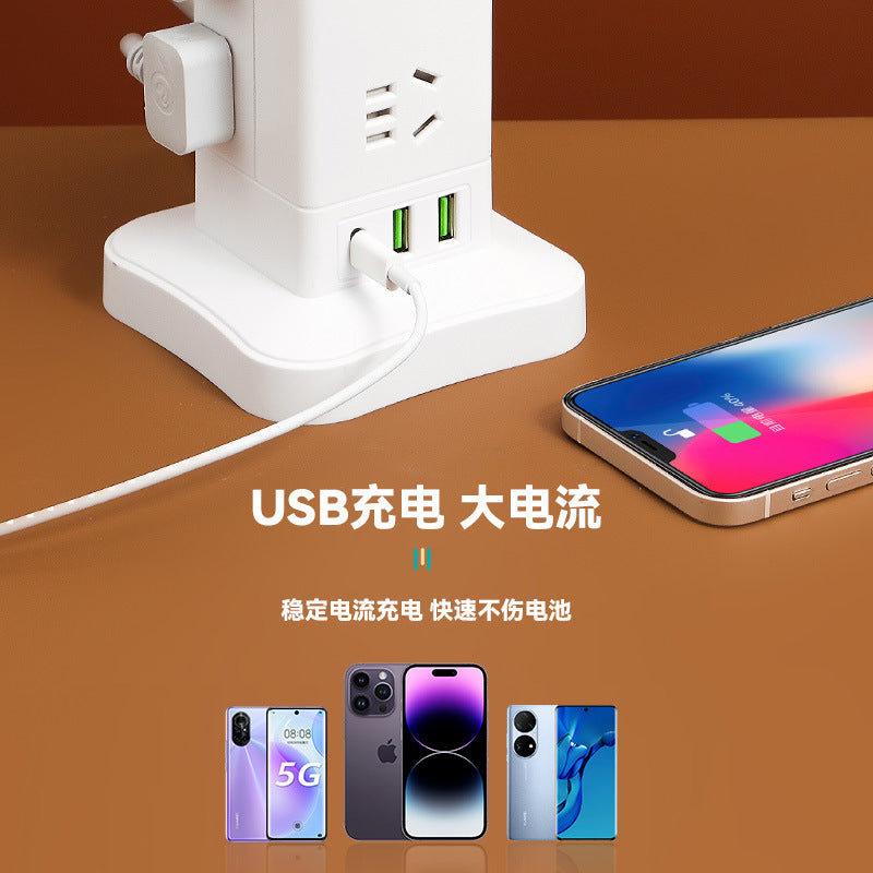 Authentic home & office vertical power strip - multi-outlet, pure copper, with usb ports - tower style