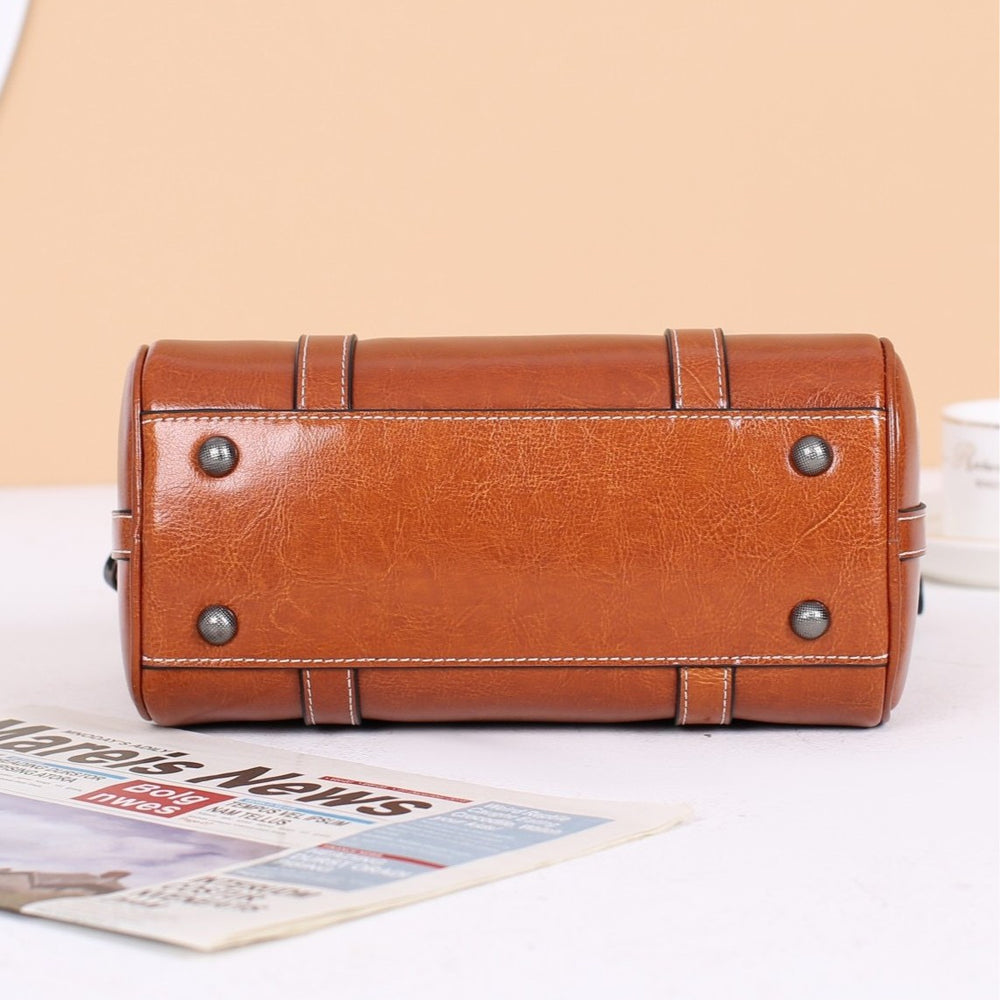 Genuine leather handbag women's 2025 new trendy oil wax cowhide crossbody bag women's bag classic texture boston pillow bag