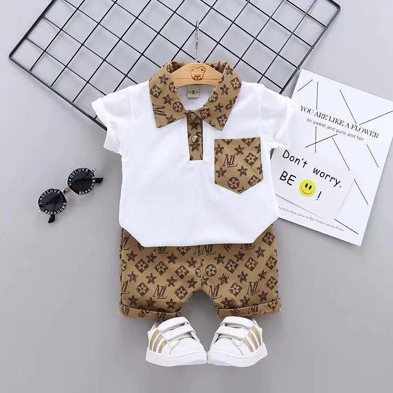 Boys' casual korean style short-sleeve polo shirt & shorts set - kids' lapel short-sleeve top + shorts two-piece outfit - wholesale children's clothing for cross-border e-commerce