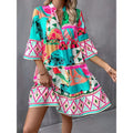 Shipped: new  european and american style independent website cross-border fashion - pleated sleeve, printed bell sleeve, ruffle hem