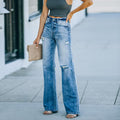 Fashion cross-border independent station new arrival  casual pants slimming lookelegant ripped denim loose pants pants for women trendy