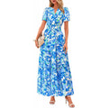 european and american retro floral short-sleeve v-neck dress - women's  summer new arrival a-line flowy vacation dress