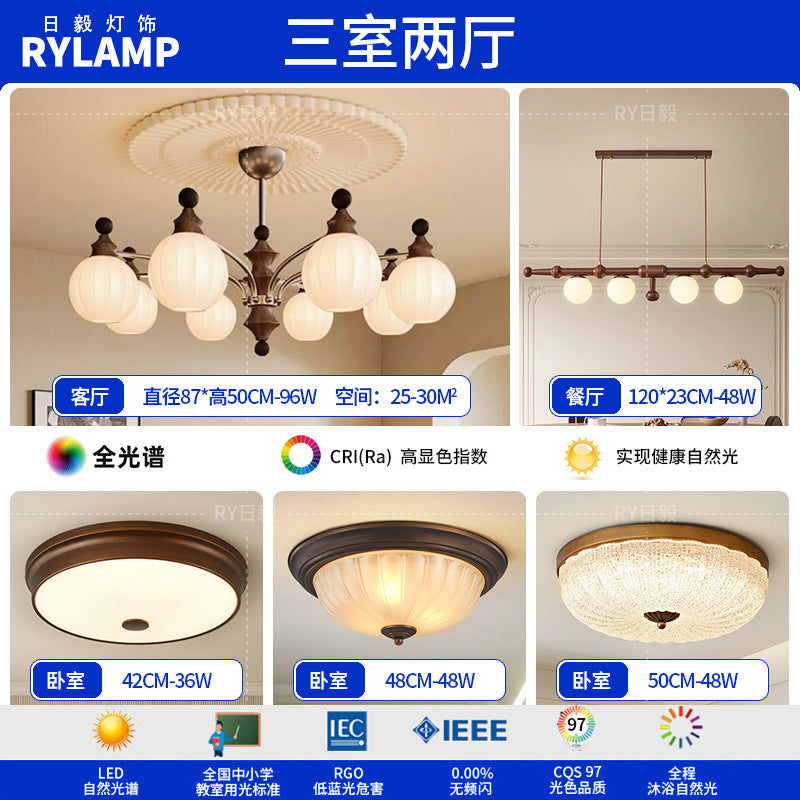 French antique living room chandelier retro high-end solid wood designer bedroom dining room art Zhongshan lighting