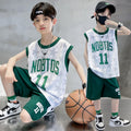 Kids' basketball sleeveless set: boys' summer tank top, competition training team uniform, student sports jersey & shorts - quick dry