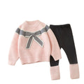 Girls' knit sweater and leggings set - new autumn/winter  collection - baby girl bowknot crewneck sweater and leggings outfit
