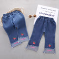 New spring embroidered kids' pants: korean style casual versatile girls' straight-leg jeans, baby wide-leg fashion trousers