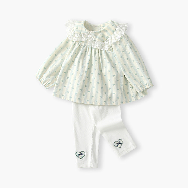 Girls' autumn outfit set,  children's clothing, long-sleeved kids' set, peter pan collar baby girl autumn clothes wholesale