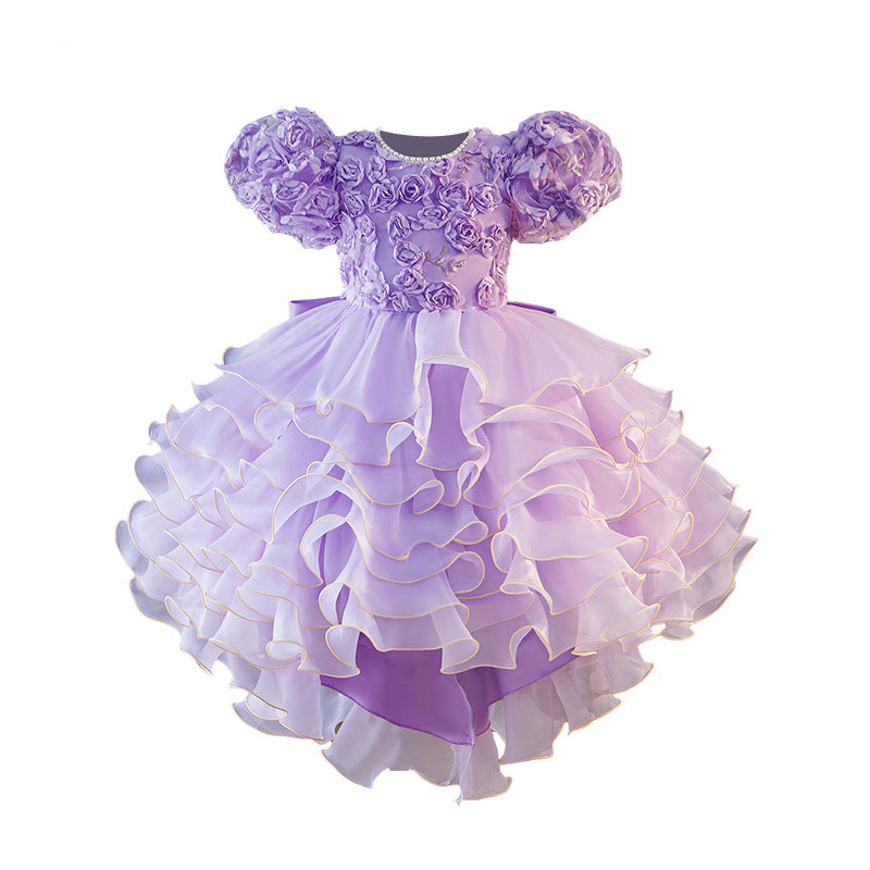 Girl dress trailing flower girl wedding dress puff sleeves new arrival cake skirt kids princess dressgirl dress