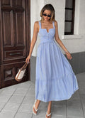 Ready-to-ship  summer european and american style women's v-neck striped cami dress for  cross-border e-commerce