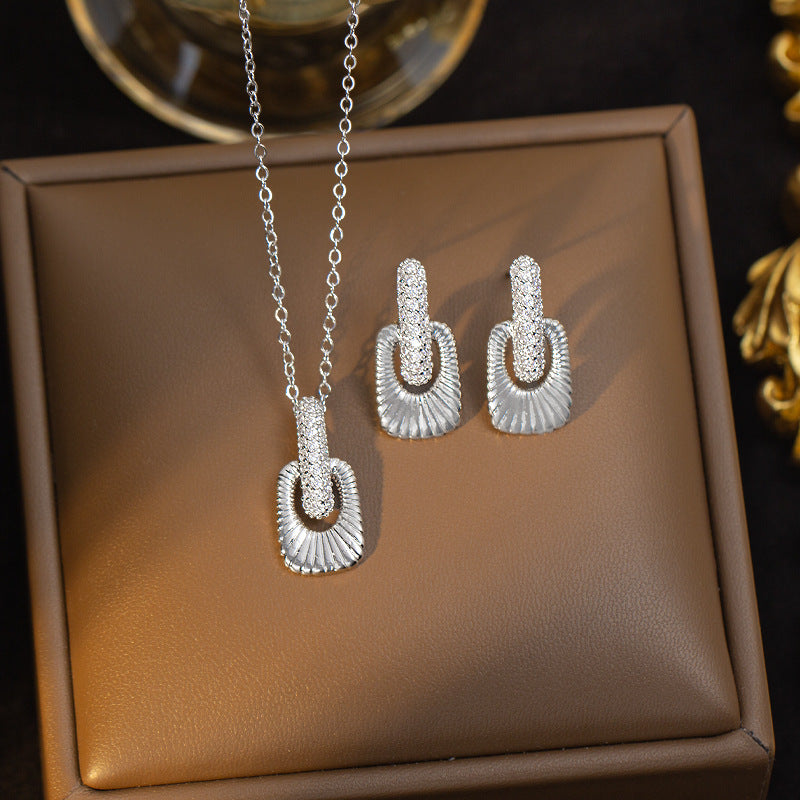 [set] cross-border unique ring pendant earrings gold niche design necklace women's fashion accessible luxury clavicle chain