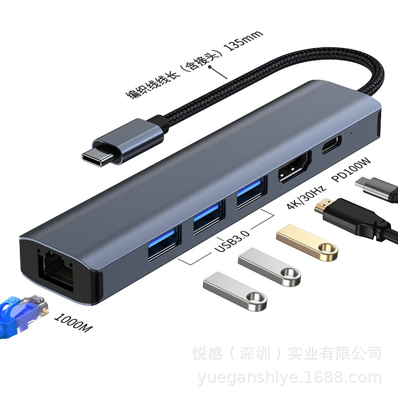 type-c docking station usb hub3.0 converter notebook driver-free network card five-in-one docking station