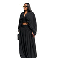 European and american cross-border women's fashion:  summer new collection - stylish v-neck pleated top and high-waisted midi skirt set
