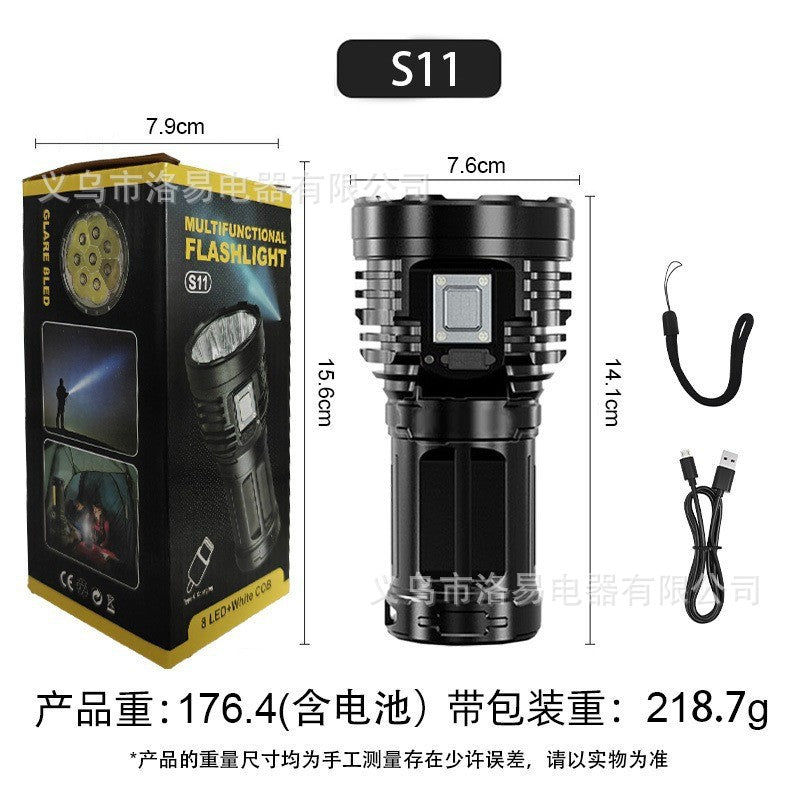 Cross-border octa-core strong light flashlight outdoor multi-function LED fishing light USB charging long-range small xenon flashlight