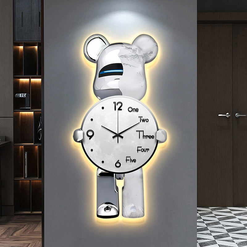 Violent Bear Clock Wall Clock Living Room Internet celebrity Modern Simplicity 2025 New Atmosphere Advanced Sense Creative Clock Wall Light