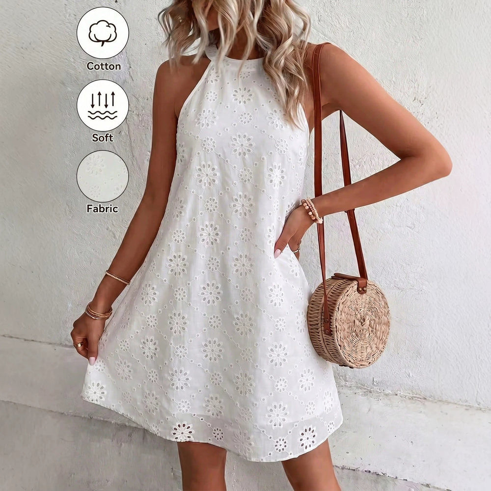 fashion  cut outembroiderhalterdress sleeveless loose a-line beach vacation skirt