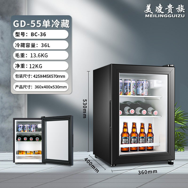Ice bar hotel room single door mini refrigerator tea refrigerator fresh-keeping cabinet small transparent glass door small refrigerator