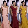 e-commerce solid color asymmetrical bust-enhancing dress, european and american/african women's sexy cocktail party evening gown