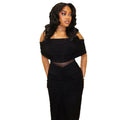 European and american style cross-border solid color women's off-the-shoulder bodycon dress with one-shoulder neckline, mesh paneling, and sheer long dress