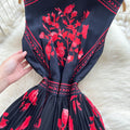 French chic sleeveless printed midi dress -  summer collection: slimming, elegant, and pleated