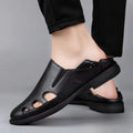 Special big salenew arrivalmen leather sandals summer breathable leather shoes middle-aged and elderly soft bottom dad hole shoes cut out