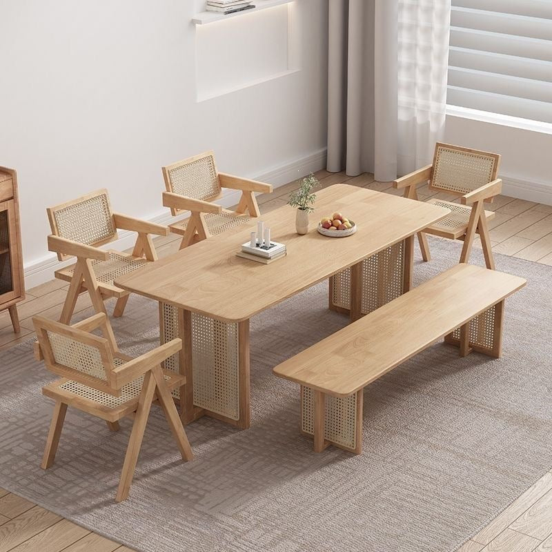 Japanese-style solid wood dining table, small apartment rattan woven table, minimalist rectangular b&b nordic dining table and chair set