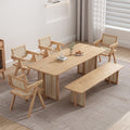 Japanese-style solid wood dining table, small apartment rattan woven table, minimalist rectangular b&b nordic dining table and chair set