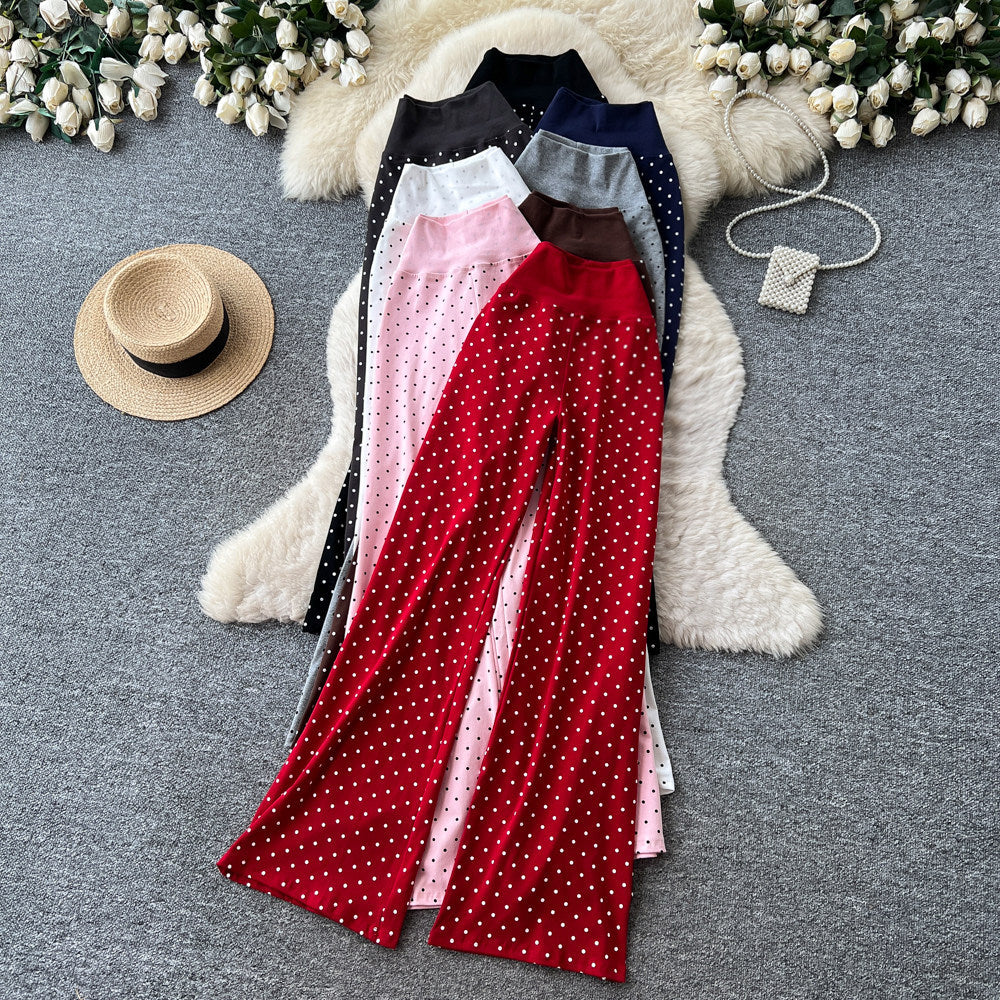 K-style high waist polka dot work clothing style casualstraight-leg pants women's summer lazy style elastic waist slimming lookelegantcasual pants