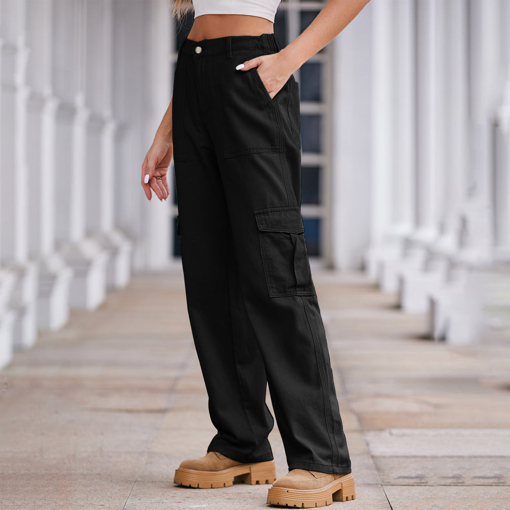 autumn european and american cross-border e-commerce women's fashion  new washed semi-elastic waist denim cargo pants