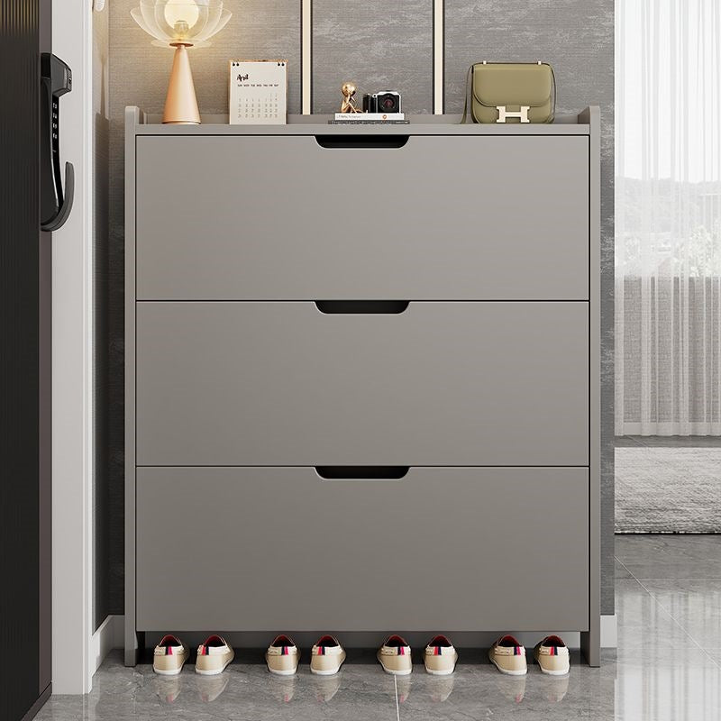 Ultra-thin flip-top shoe cabinet, modern minimalist design, perfect for small apartments. entryway console with concealed handles, multi-layered dustproof storage shoe rack