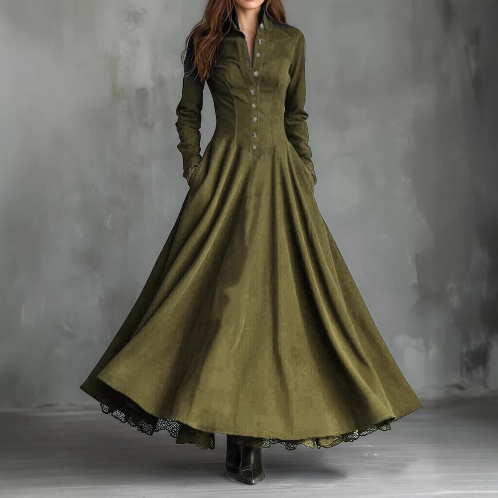 European and american cross-border  independent station french retro high-end faux suede lace trim patchwork shirt dress