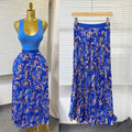 export  spring/summer new arrival: printed pleated a-line midi skirt with elastic waist and full sweep
