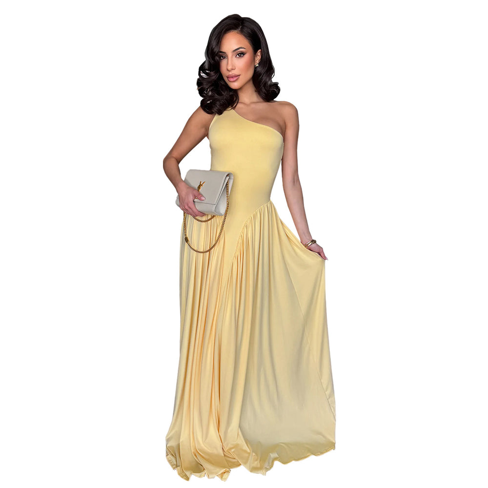 C7680 cross-border   fashion women's elegant waist-defining backless slim-fit one-shoulder dress