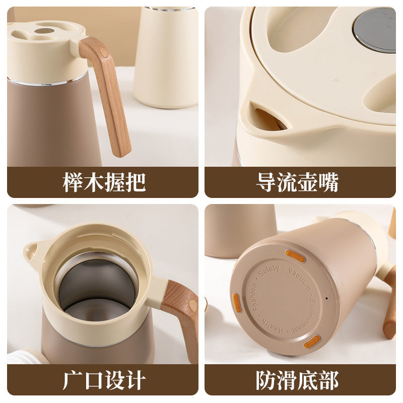 304household thermos hotel restaurant stew teapot thermos flask vacuum thermos flask wooden handle wedding thermos kettle