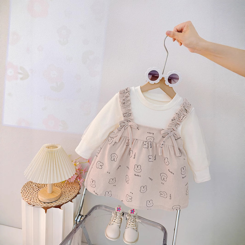 Girls' princess dress - new spring  collection: stylish two-piece look with cartoon rabbit design, cute and chic for baby girls