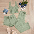 cross-border hot seller: new summer lace trim cami top, shorts, and long-sleeve women's pajama three-piece set - perfect for loungewear or light outings