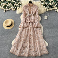 new spring/summer elegant high-end banquet evening gown - women's heavy embroidery cutout flared sleeve dress